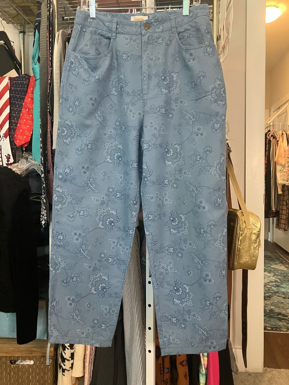 Talbots Blue Floral Barrel High Waist Linen Pants